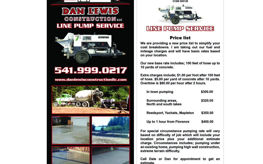 Dan Lewis Construction – Line Pump Rack Card