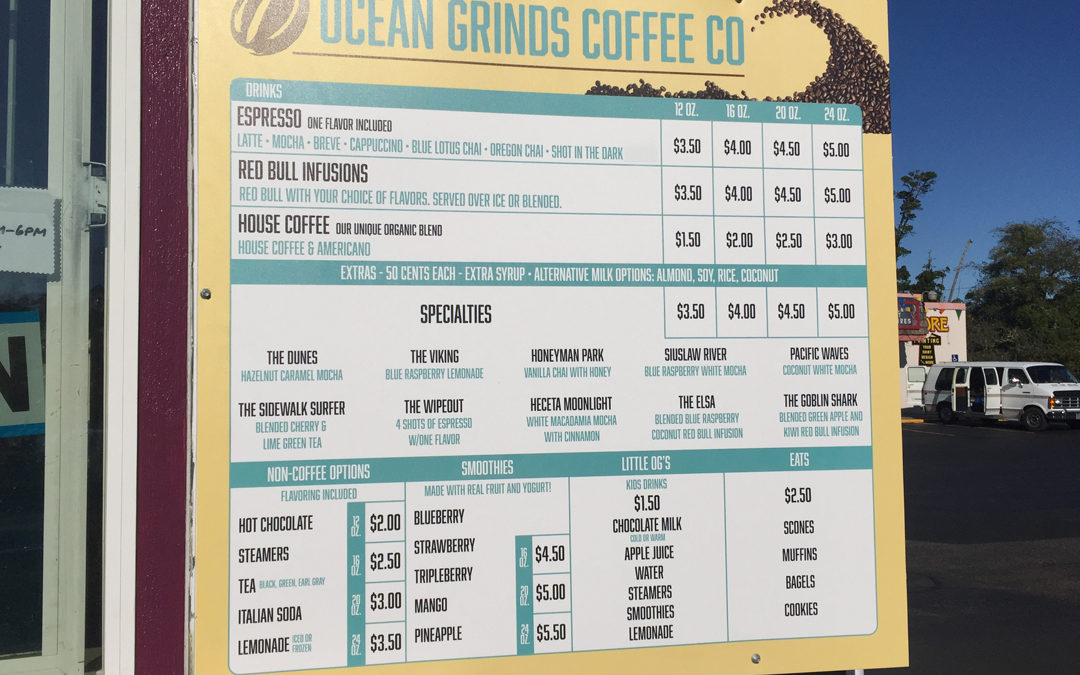 Ocean Grinds Coffee Co. – Menu Sign