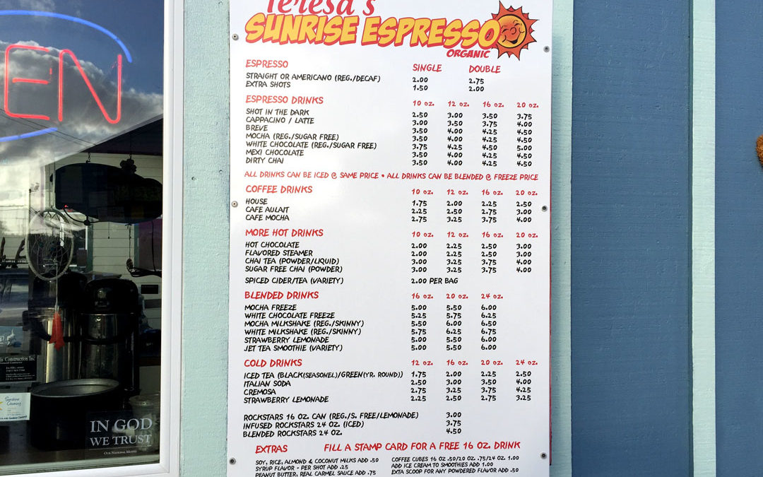 Teresa’s Sunrise Espresso – Menu Sign