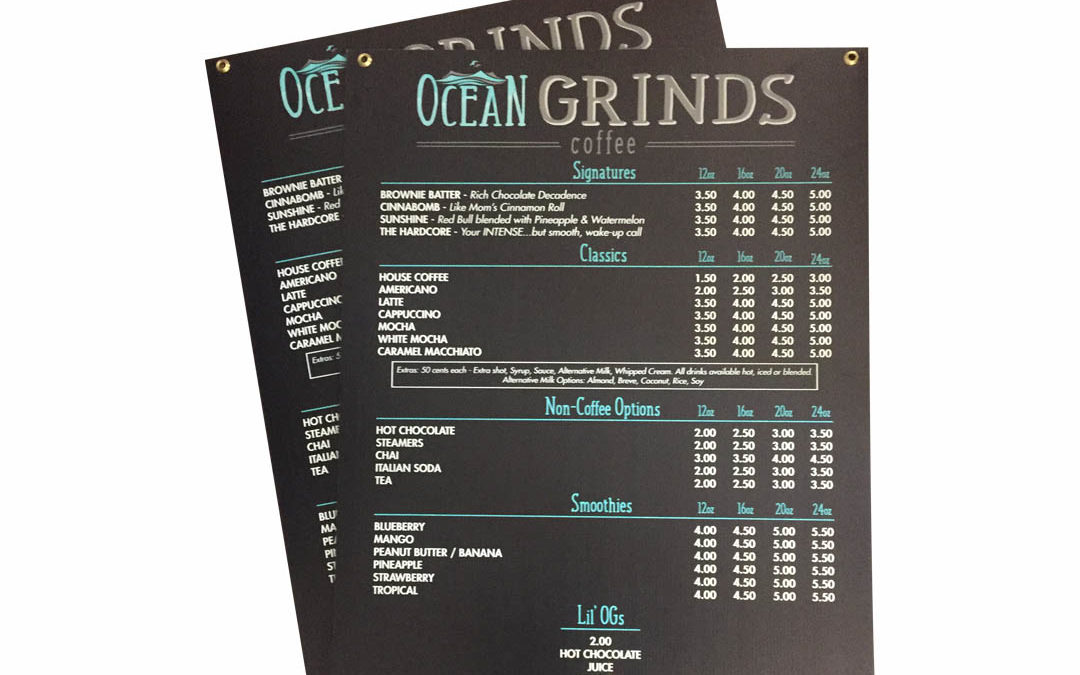 Ocean Grinds Coffee – Menu Sign